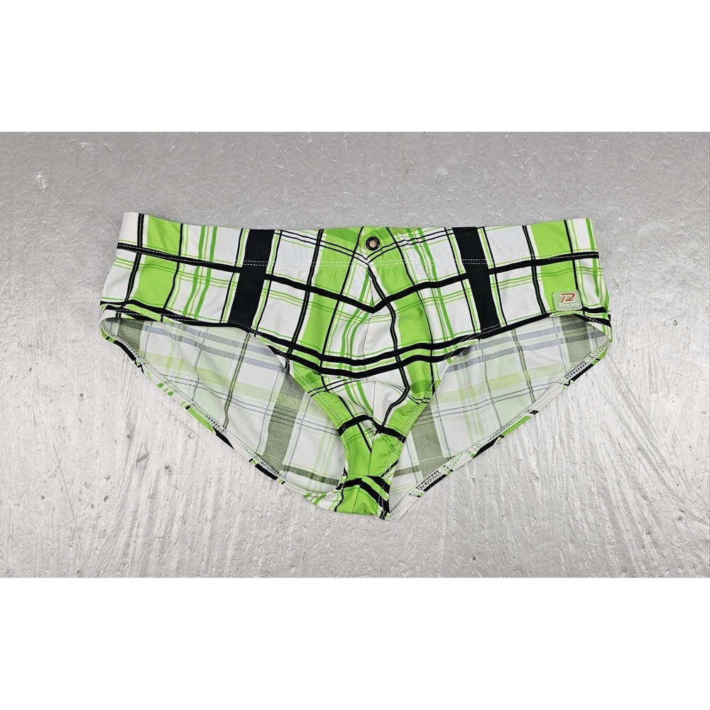 Pistol Pete Plaid Swim Briefs Swimwear Mens Large Green Plaid #Bf326-73